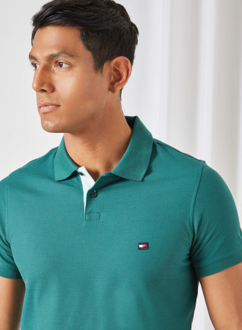 Contrast Placket Slim Fit Polo Green