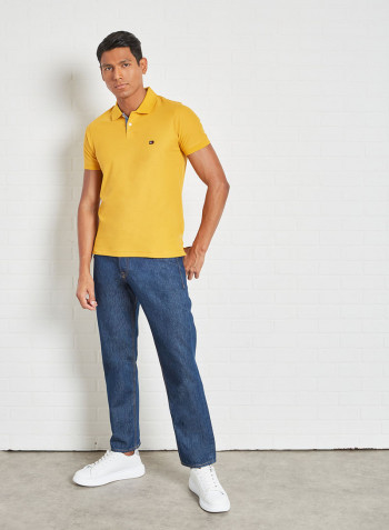 Contrast Placket Slim Fit Polo Yellow