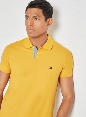 Contrast Placket Slim Fit Polo Yellow