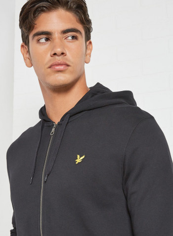 Zip Through Hoodie Jet Black