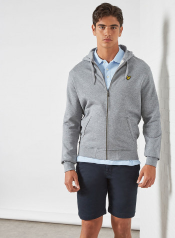 Zip Through Hoodie Mid Grey Marl