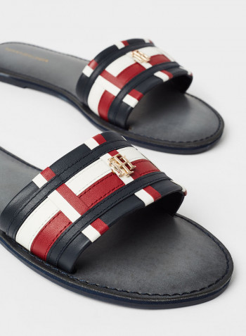 Signature Leather Flat Sandals Navy