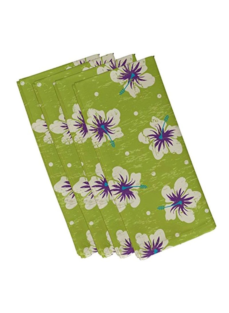 4-Piece Polyester Floral Printed Napkin Green/White/Purple 19x19inch