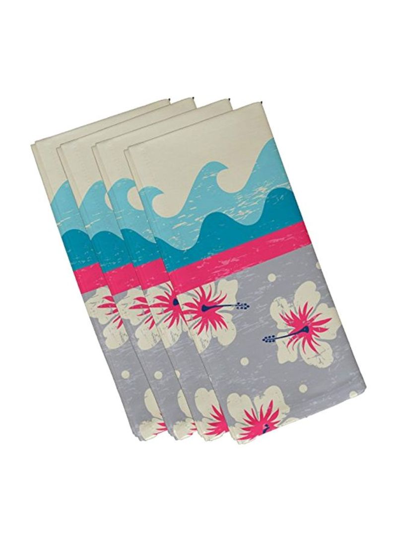 4-Piece Sea Floral Printed Napkin Set Blue/White/Pink 19x19inch