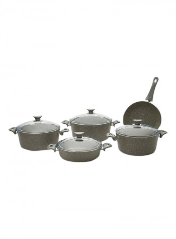 9-Piece  Granite Coated Cookware Set Grey