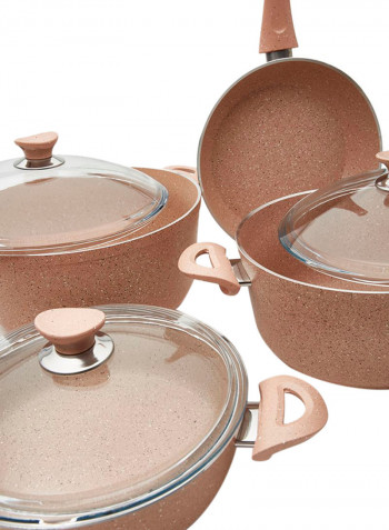9-Piece  Granite Coated Cookware Set Pink