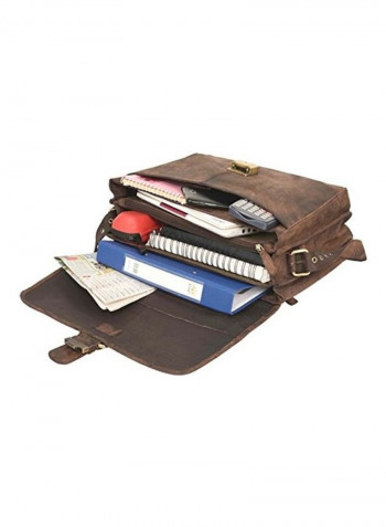 Hunter Leather Crossbody Messenger Laptop Briefcase Bag Brown