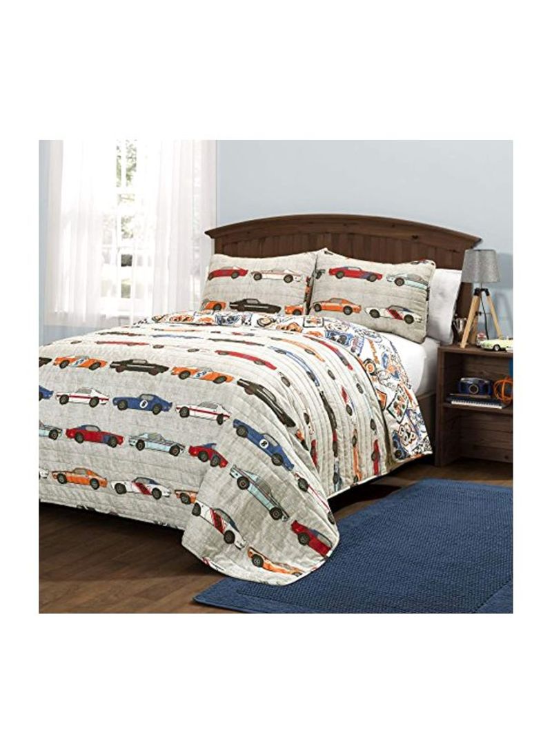 2-Piece Reversible Quilt Set Polyester Beige/Red/Blue Twin