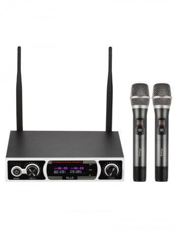 2-Piece KLV3 Wireless Handheld Microphone Set With Receiver For Karaoke MI2034 Black/Grey