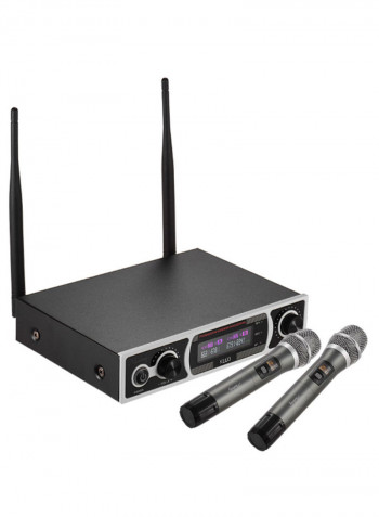 2-Piece KLV3 Wireless Handheld Microphone Set With Receiver For Karaoke MI2034 Black/Grey