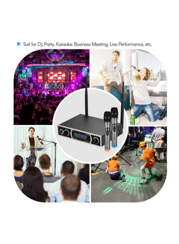 2-Piece KLV3 Wireless Handheld Microphone Set With Receiver For Karaoke MI2034 Black/Grey