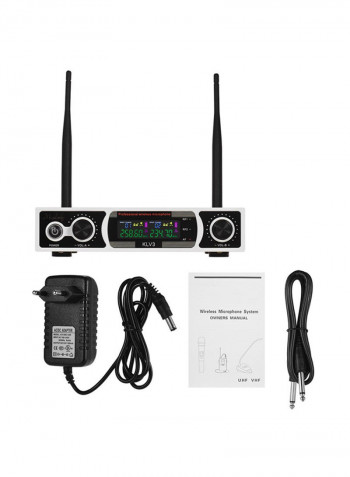 2-Piece KLV3 Wireless Handheld Microphone Set With Receiver For Karaoke MI2034 Black/Grey