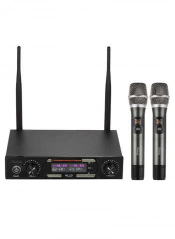 2-Piece KLV3 Wireless Handheld Microphone Set With Receiver For Karaoke MI2039 Silver/Black