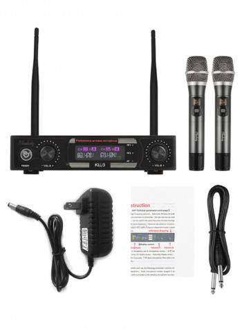 2-Piece KLV3 Wireless Handheld Microphone Set With Receiver For Karaoke MI2039 Silver/Black