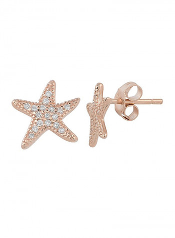 Sterling Silver Rose Gold Plated With Starfish Earrings
