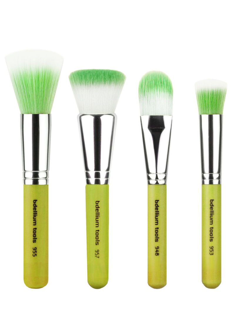 4-Piece Professional Bambu Series Foundation Brush Set Green/White/Silver