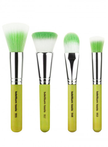 4-Piece Professional Bambu Series Foundation Brush Set Green/White/Silver