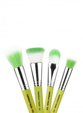 4-Piece Professional Bambu Series Foundation Brush Set Green/White/Silver