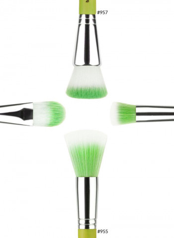 4-Piece Professional Bambu Series Foundation Brush Set Green/White/Silver