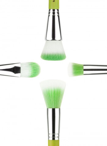 4-Piece Professional Bambu Series Foundation Brush Set Green/White/Silver