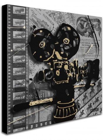 Movie Camera Artwork Canvas Wall Art Black/Beige 24 x 24inch