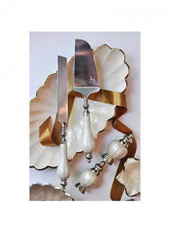 Peony Cake Serving Set White/Silver 11x2.75inch