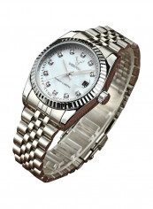 Men's Date Display Stainless Steel Analog Watch With Rhinestone NNSB03707394