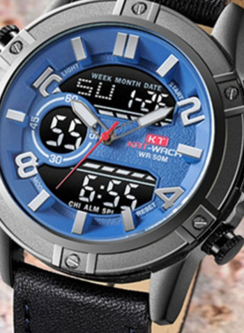 Men's Leather Round Analog/Digital Watch 816