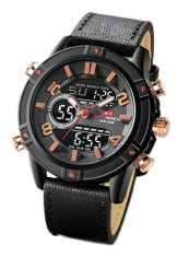 Men's Leather Round Analog/Digital Watch 819