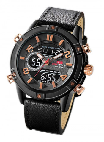 Men's Leather Round Analog/Digital Watch 819