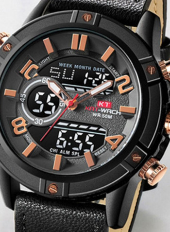 Men's Leather Round Analog/Digital Watch 819