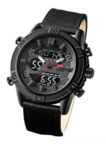 Men's Leather Round Analog/Digital Watch 815