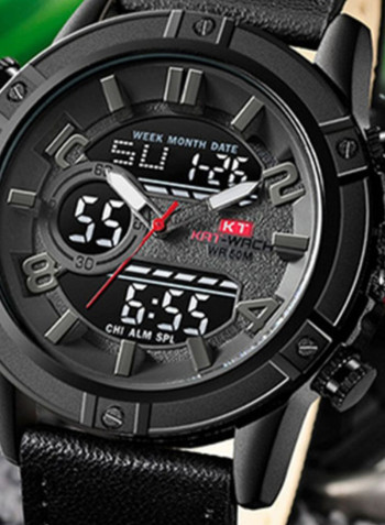 Men's Leather Round Analog/Digital Watch 815