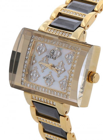 Women's 22K Gold Plated With Crystal And Ceramic Analog Watch P-21677