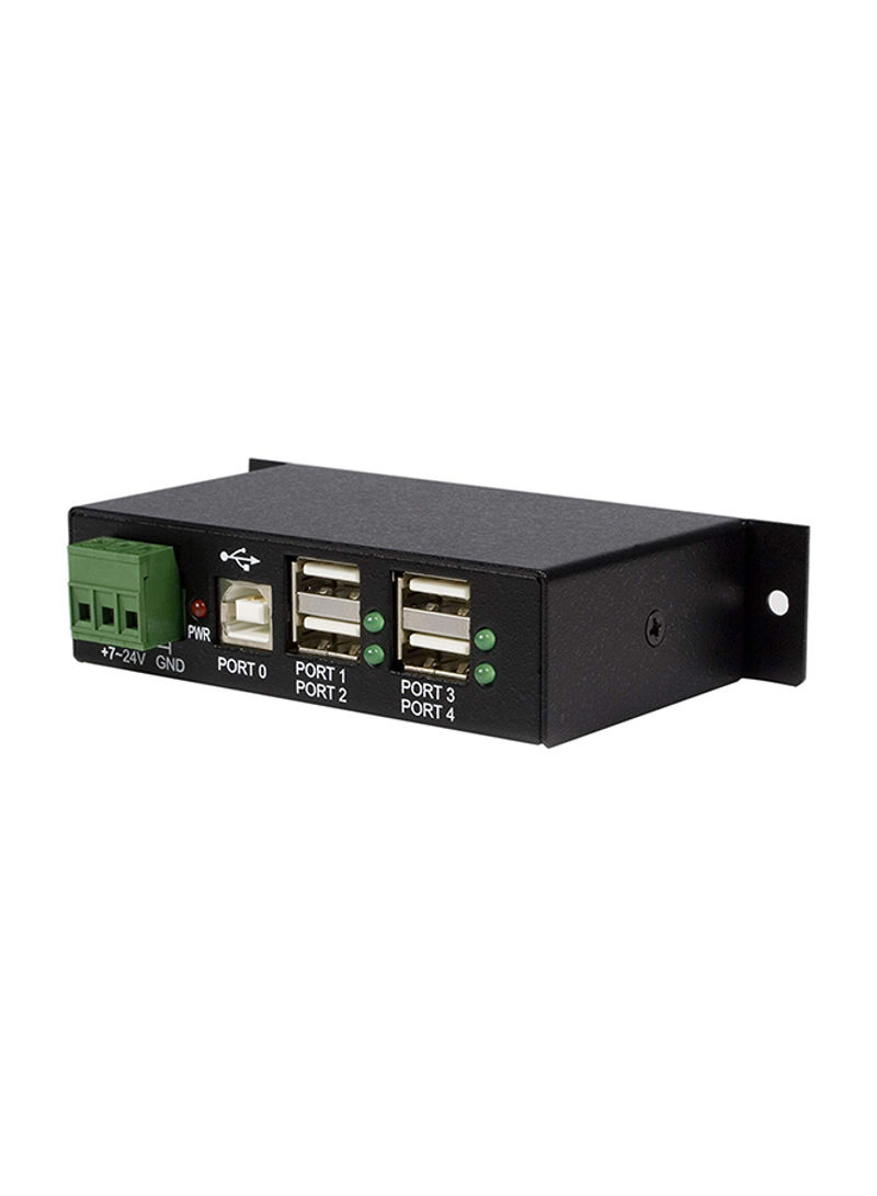 4-Port Industrial USB 2.0 Hub With ESD And Surge Protection Black