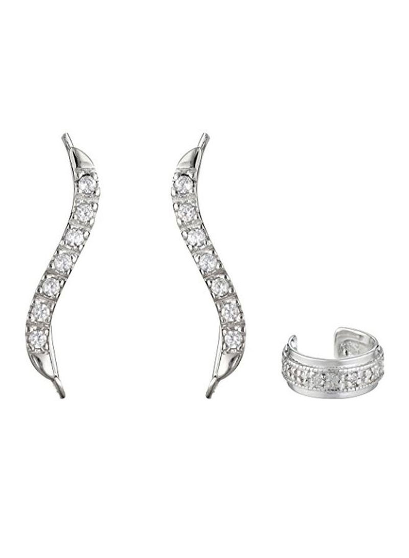 Silver Plated Cubic Zirconia Studded Ear Cuffs