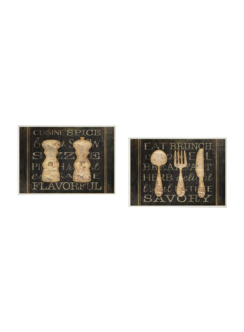 Set Of 2 Pepper And Utensils Typography Wall Plaque Black/Brown 10x0.5x15inch