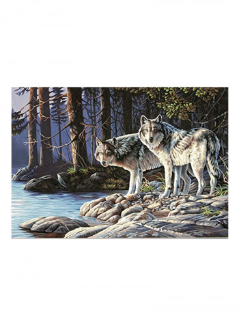 3-Piece Wolves Paint By Numbers Kit Blue/Brown/White