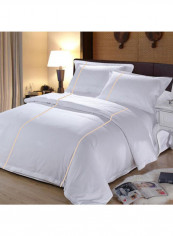 3 Piece Designer Duvet Set With Vertical Piping Cotton White 102x86inch