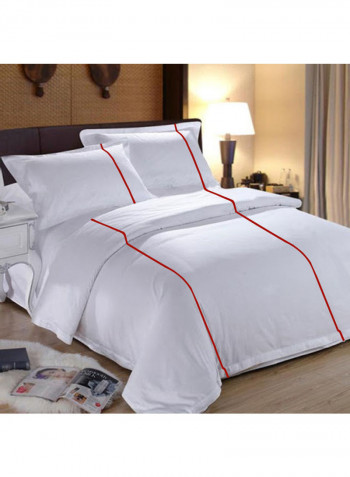 3-Piece Vertical Piping Duvet Set Cotton White/Red 53 x 78inch
