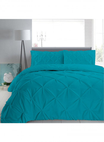 3-Piece Pinch Pleated Duvet Set Cotton Blue 53 x 78inch