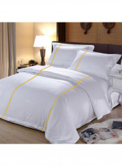 3-Piece Vertical Piping Duvet Set Cotton White/Yellow 86 x 90inch