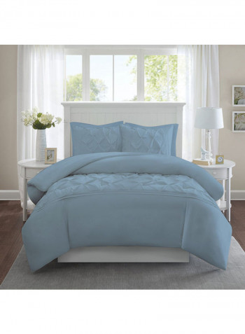 3 Piece Designer Square Pattern Tufted Hotel Duvet Set Solid Cotton Light Blue 114x96inch