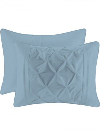 3 Piece Designer Square Pattern Tufted Hotel Duvet Set Solid Cotton Light Blue 114x96inch