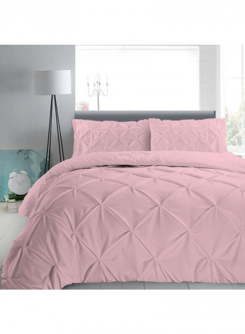 3-Piece Pinch Pleated Duvet Set Cotton Pink 114 x 96inch