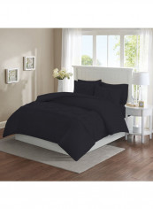 3 Piece Designer Chic Ruched Duvet Set Cotton Navy Blue 102x86inch