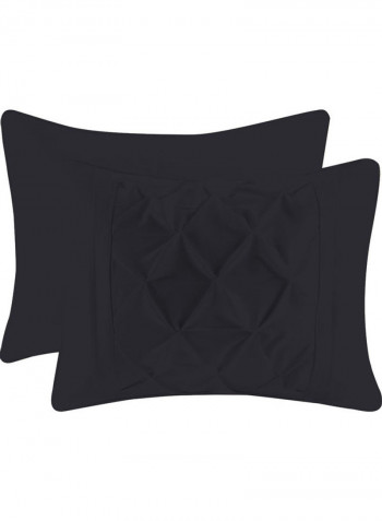 3 Piece Designer Chic Ruched Duvet Set Cotton Navy Blue 102x86inch