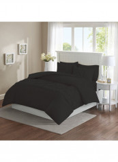3 Piece Designer Square Pattern Tufted Hotel Duvet Set Solid Cotton Black 78x78inch
