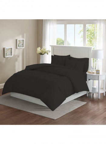 3 Piece Designer Square Pattern Tufted Hotel Duvet Set Solid Cotton Black 78x78inch