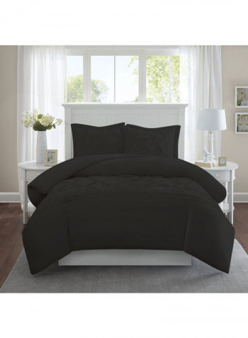 3 Piece Designer Square Pattern Tufted Hotel Duvet Set Solid Cotton Black 78x78inch